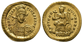 Roman Imperial
Theodosius II, Eastern Roman Empire (AD 402-450). AV solidus (4,43 g - 20,31 mm). Constantinople, AD 441. D N THEODOSIVS P F AVG, pearl...
