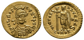 Roman Imperial
LEO I, AD 457-474. Solidus, Constantinople. AV 4,46 g - 19,41 mm. DN LEO PE - RPET AVG Cuirassed bust facing, wearing diadem and creste...