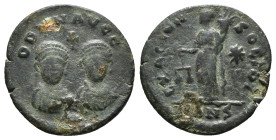 Byzantine Coins
HONORIUS, with THEODOSIUS II (408-423). Ae Exagium Solidi Weight - 3,92 g - 21,31 mm.
Obv: DD NN AA VG.
Diademed and draped facing ...