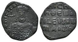 Byzantine Nicephorus II Phocas (963-969 AD). Constantinople mint. AE Follis (5,72 g) Obv: nICIFR bASILEV RW. Crowned bust facing, holding labarum and ...