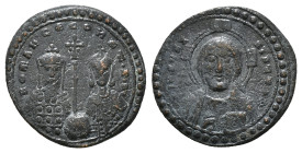 Romanus I and Constantine VII (921-944).
Medallion. Constantinople, 943. + IhSЧSX PISTЧS *. Bust of Christ facing, bearded, wearing chiton and himati...
