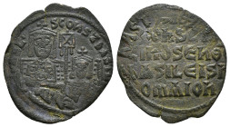 Basil I the Macedonian with Constantine (867-886 AD). Constantinople
AE Follis
Obv: + ЬASILO S COҺST ЬASILIS. Basil and Constantine seated facing on t...