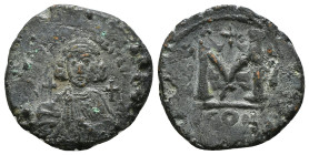 Anastasius II Artemius. 713-715. Æ Follis
Constantinople mint, 1st officina. Dated RY 1 (AD 713/4). Crowned and draped bust facing, holding globus cr...