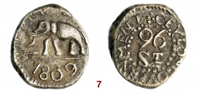 CEYLON Giorgio III (1760-1820) 96 Stivers 1809. Kr. 77 Ag g 14,48 BB