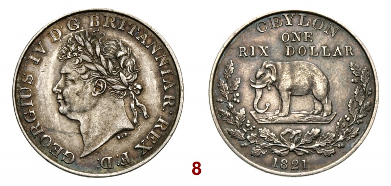 CEYLON Giorgio IV (1820-1830) 1 Rixdollar 1821. Kr. 84 Ag g 8,95 • Bella patina ...