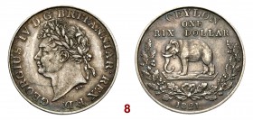 CEYLON Giorgio IV (1820-1830) 1 Rixdollar 1821. Kr. 84 Ag g 8,95 • Bella patina BB+