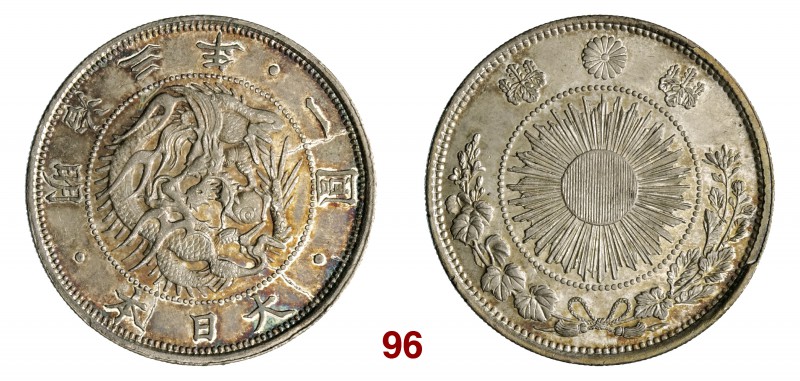GIAPPONE Era Meiji (1867-1912) 1 Yen A. 3 (1870) Kr. 5 Ag g 26,93 • Bella patina...