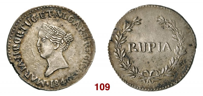 INDIA Portoghese Goa Maria II (1834-1853) 1 Rupia 1846. Kr. 273 Gomes 22.02 Ag g...