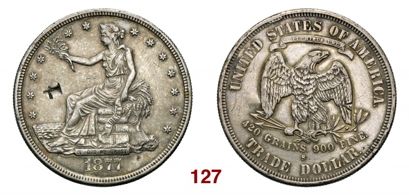 U.S.A. Trade dollar 1877 con contromarca cinese al D/. Ag g 27,16 BB