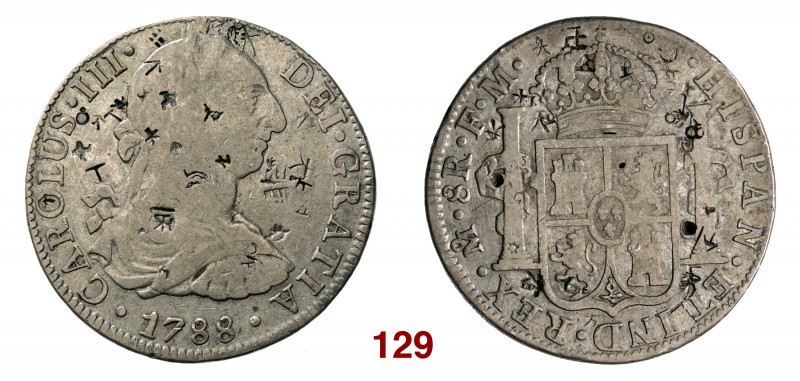 MESSICO, 8 Reales 1788 Mexico City, con svariate contromarche cinesi. Ag g 26,41...