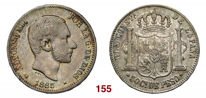 FILIPPINE 50 Centavos 1885. Kr. 11 Ag g 12,70
1 Peso 1905. Kr. 21 Ag g 26,97
50 ...
