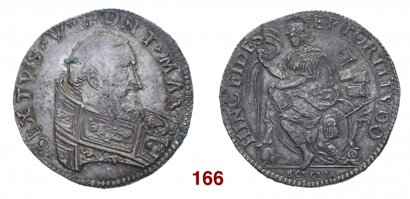 Bologna Sisto V, 1585-1590. Testone, AR 10,11 g. SIXTVS V PONT MAX Busto a d. co...