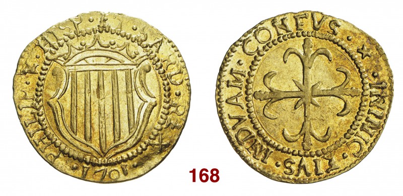 Cagliari Filippo V di Spagna, 1700-1719. Scudo 1701, AV 3,19 g. PHILIP V HISP ET...