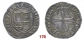 Casale Bonifacio II Paleologo, 1518-1530. Testone, AR 8,75 g. BONIFACIVS MAR MONTISFERRA Stemma Paleologo. Rv. PRINC VICARIVS PP SACRI RO IMP Croce pi...