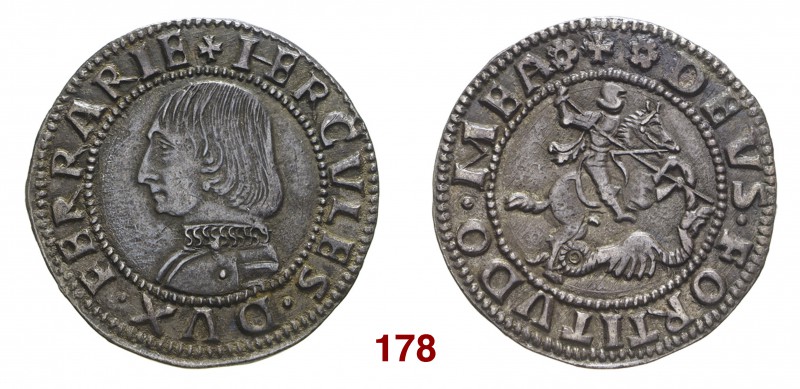 Ferrara Ercole I d’Este, 1471-1505. Grossone, AR 3,80 g. [HE]RCVLES DVX FERRARIE...