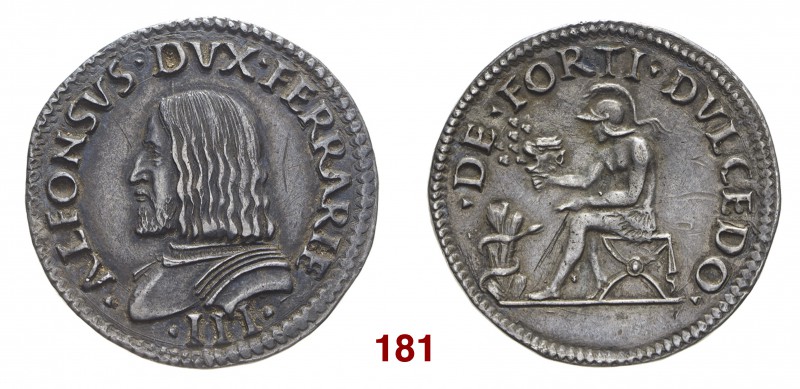 Ferrara Alfonso I d’Este, 1505-1534. Quarto di scudo o testone, AR 9,59 g. ALFON...