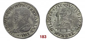 Ferrara Ercole II d’Este, 1534-1559. Bianco, AR 4,14 g. HERCVLES II DVX FERRARIAE IIII Busto drappeggiato e corazzato a s. Rv. DILIGITE IVST QVI IVDIC...