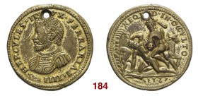 Ferrara Ercole II d’Este, 1534-1559. Medaglia 1535 circa. Æ dorato 24,85 g. Ø 34 mm. Opus: autore sconosciuto. HERCVLES II DVX FERRARIAE IIII Busto co...
