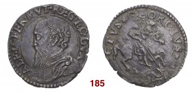 Ferrara Alfonso II d’Este, 1559-1597. Giorgino 1597, AR 2,50 g. ALF II FER MVT REG Έ C DVX Busto drappeggiato e corazzato a s. Rv. SANCTVS GEORGIVS Sa...