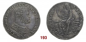 Firenze Cosimo I de’Medici, 1537-1574. II periodo: duca di Firenze e Siena, 1557-1569. Testone, AR 9,06 g. COSMVS MED FLOREN ET SENARVM DVX II Busto c...