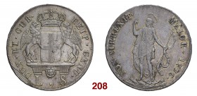 § Genova Dogi biennali, 1528-1797. Serie della III fase: 1637-1797. Da 8 lire 1796 (1814), AR 33,00 g. DUX ET GUB – REIP GENU Stemma coronato sorretto...