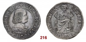 Messerano Ludovico II Fieschi, 1528-1532. Testone, AR 9,31 g. LVDOVIC’ FLISC LAVANIE 7 C’ DO Busto a d. Rv. S THEONES aquiletta T’ MARTIRI’ San Teones...
