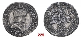 Milano Luigi XII re di Francia e duca di Milano, 1500-1513. Testone, AR 9,56 g. Testina di S. Ambrogio LVDOVICVS D G FRANCORVM REX Busto con berretto ...