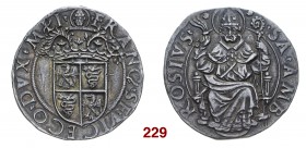 Milano Francesco II Sforza, 1521-1535. Testone, AR 9,57 g. FRANC’ S F VICECO DVX Stemma coronato. Rv. SA AMB – ROSIVS Sant’Ambrogio, seduto in trono d...