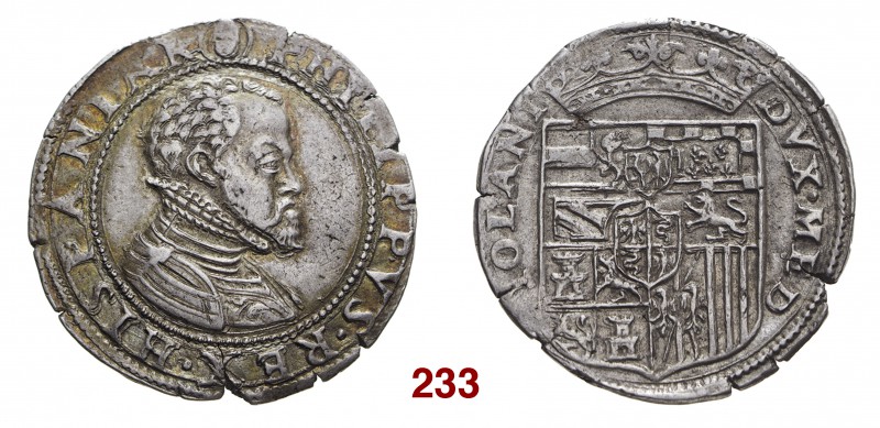 § Milano Filippo II di Spagna, 1556-1598. Quarto di scudo, AR 8,73 g. Testina di...