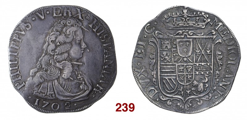 Milano Filippo V di Spagna, 1700-1706. Filippo 1702, AR 27,58 g. PHILIPPVS V REX...