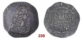 Milano Filippo V di Spagna, 1700-1706. Filippo 1702, AR 27,58 g. PHILIPPVS V REX HISPANIAR Busto drappeggiato e corazzato a d.; sotto, nel giro, 1702....