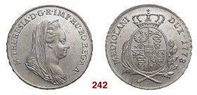 § Milano Maria Teresa d’Asburgo, 1740-1780. Nuova monetazione, 1777-1780. Mezzo scudo 1778, AR 11,56 g. M THERESIA D G R IMP HU BO REG A A Busto velat...