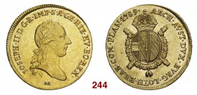 Milano Giuseppe II d’Asburgo-Lorena, 1780-1790. Mezzo sovrano 1789, AV 5,54 g. IOSEPH II D G R IMP S A GE HIE HV BO REX Busto laureato a d.; sotto, M....