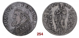 Montalto Sisto V (Felice Peretti), 1585-1590. Testone 1587, AR 9,39 g. SIXTVS V PONT MA Busto a s. con piviale ornato; sotto, 1587. Rv. MONTE – ALTO L...