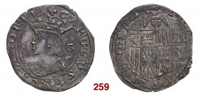 § Napoli Carlo d’Asburgo re di Spagna e di Napoli, 1516-1554 (V come imperatore dal 1519). Carlino dopo il 1520, AR 3,46 g. CAROLVS ROMANOR/ REX Busto...