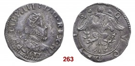Napoli Filippo III di Spagna, 1598-1621. Mezzo scudo 1617, AR 16,54 g. PHILIPP III D G REX HIS Busto radiato e corazzato, con colletto alla spagnole, ...