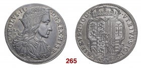 § Napoli Carlo II di Spagna, 1665-1700. II periodo: Carlo da solo, 1674-1700. Ducato da 100 grana 1689, AR 25,46 g. CAROLVS II – D G REX HISP Busto dr...
