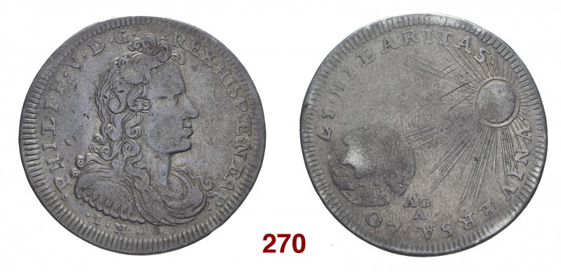 Napoli Filippo V di Spagna, 1700-1707. Mezzo ducato 1707, AR 10,55 g. PHILIPPVS ...