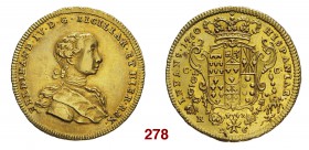 Napoli Ferdinando IV di Borbone, 1759-1816. I periodo: 1759-1799. Da 6 ducati 1760, AV 8,81 g. FERDINAND IV D G SICILIAR ET HIER REX Busto infantile a...