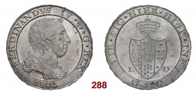 Napoli Ferdinando IV di Borbone, 1759-1816. II periodo: 1799-1805. Piastra da 120 grana 1805. Pagani 10b. Pannuti-Riccio 9. MIR 423. Segnetti sul volt...