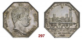 Napoli Ferdinando II di Borbone, 1830-1859. Medaglia 1840 ottagonale. AR 21,67 g. Coniata a Parigi. Per l’inaugurazione della ferrovia Napoli-Portici,...