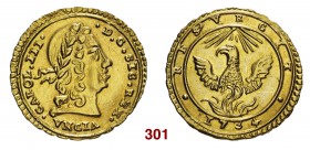 Palermo Carlo III d’Austria re di Sicilia, 1720-1734 (VI come imperatore dal 1711). Oncia 1734, AV 4,42 g. CAROL III – D G SIC REX Testa laureata a d....