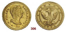 Palermo Carlo di Borbone, 1734-1759. Emissioni anteriori all’incoronazione, 1734-1735. Oncia 1734, AV 4,38 g. CAROL BORBO III D G SIC REX Busto drappe...