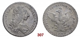 Palermo Carlo di Borbone, 1734-1759. Emissioni per l’incoronazione, 1735. Da 12 tarì 1735, AR 27,23 g. CAROLVS D G SIC ET HIER REX HISP INF Busto laur...