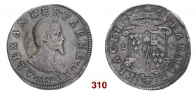 Parma Alessandro Farnese, 1586-1592. Scudo, AR 29,51 g. ALEXANDER FARNE DVX III Busto corazzato a d. Rv. PARMAE – PLAC ETC Stemma sormontato da corona...