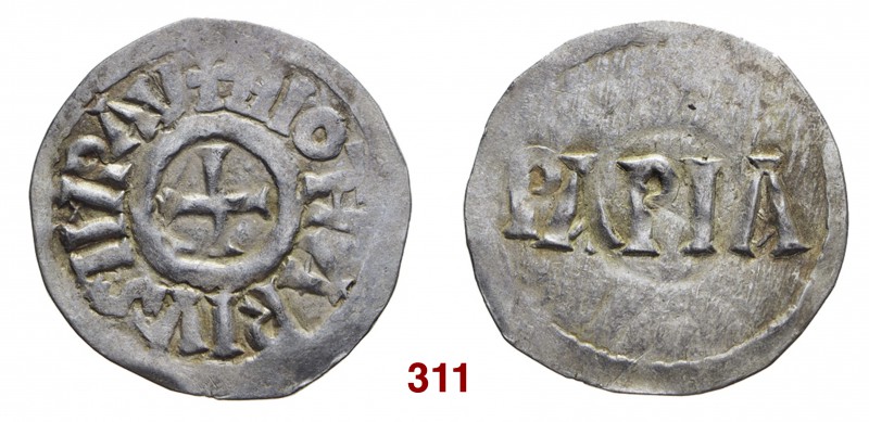 Pavia Lotario I imperatore, 840-855. Denaro, AR 1,26 g. + HIOTHARIVS IMP AV Croc...