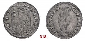 Reggio Emilia Ercole II d’Este, 1534-1559. Giulio, AR 3,33 g. SVB HOC CL – YPEO TVTI Stemma estense coronato. Rv. S – CHRISANTVS M R’GIENSIVM San Gris...