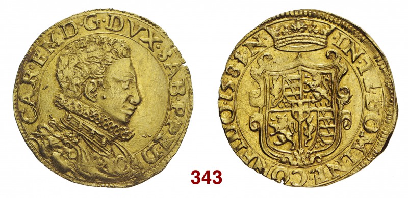 § Savoia Carlo Emanuele I, 1580-1630. Doppia 1581, Nizza, AV 6,59 g. CAR EM D G ...