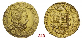 § Savoia Carlo Emanuele I, 1580-1630. Doppia 1581, Nizza, AV 6,59 g. CAR EM D G DVX SAB P PED Busto corazzato a d. con colletto alla spagnola. Rv. IN ...