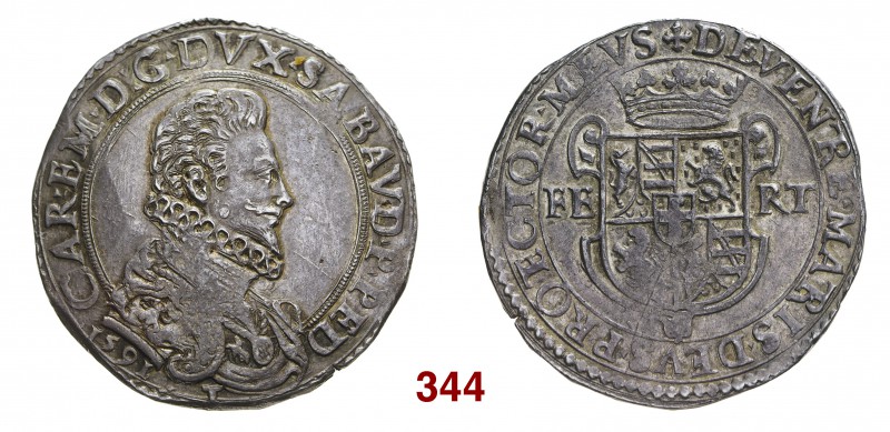 § Savoia Carlo Emanuele I, 1580-1630. Ducatone 1591, Torino, AR 31,95 g. CAR EM ...